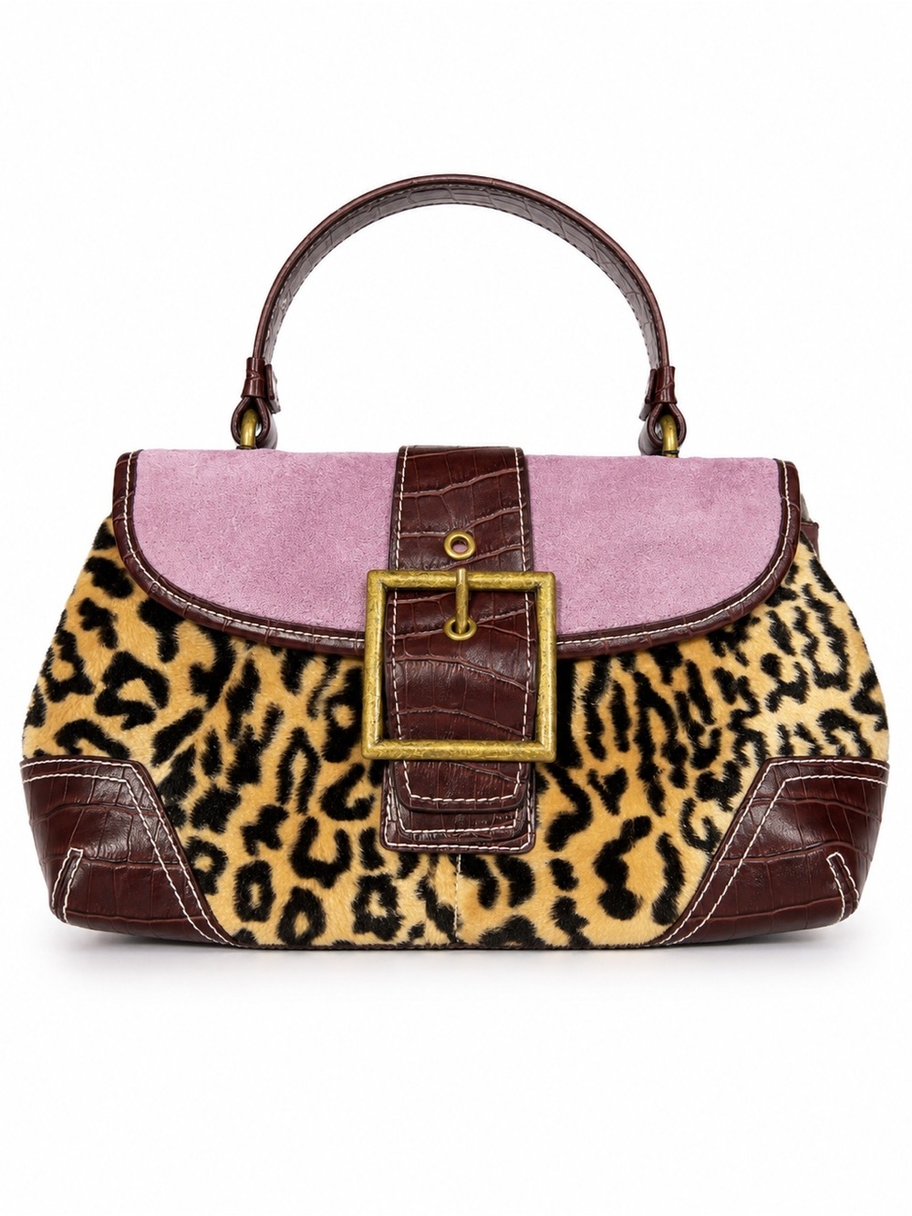 NWT Maripe Leopard Print Top-Handle Bag Faux Suede